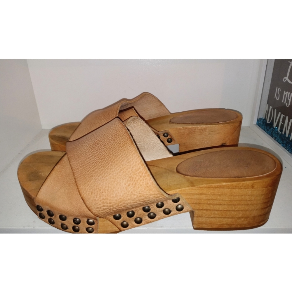 Free People Crossband Leather Stud Wooden Sandals